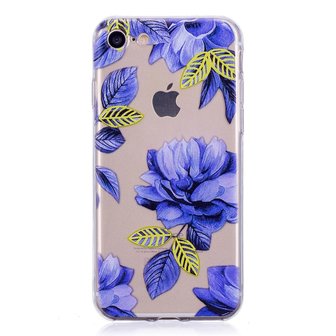 Doorzichtig Blauwe Bloemen iPhone 7 8 SE 2020 SE 2022 TPU hoesje - Blauw