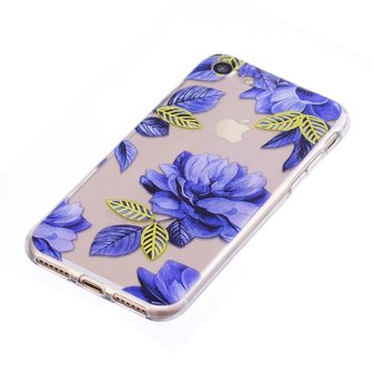 Doorzichtig Blauwe Bloemen iPhone 7 8 SE 2020 SE 2022 TPU hoesje - Blauw