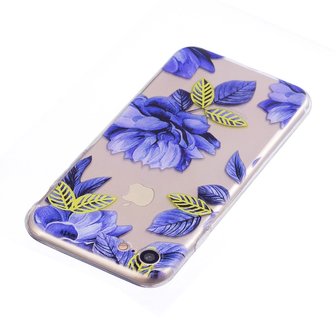 Doorzichtig Blauwe Bloemen iPhone 7 8 SE 2020 SE 2022 TPU hoesje - Blauw