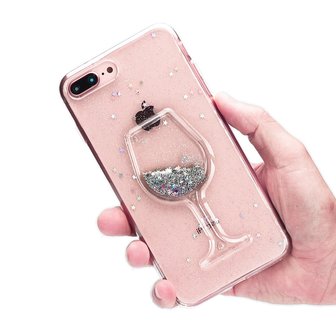 Glitter Wijnglas Transparant Hoesje iPhone 7 Plus 8 Plus