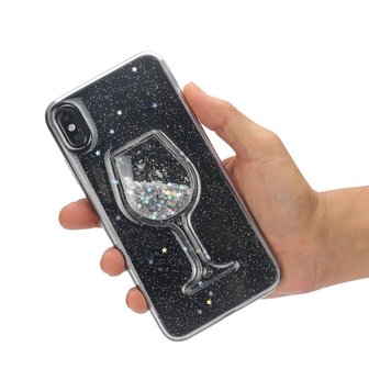 Transparant Glitter Wijnglas Hoesje iPhone XS Max - Glitter