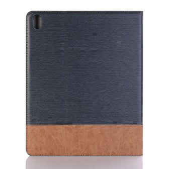 Fabric Ribbel Textuur Lederen iPad Pro 12.9-inch 2018 Case Hoes Wallet Portemonnee - Blauw Bruin