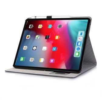 Fabric Ribbel Textuur Lederen iPad Pro 12.9-inch 2018 Case Hoes Wallet Portemonnee - Blauw Bruin