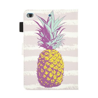 Ananas pineapple flipcase leder klaphoes iPad mini 1 2 3 4 5 - Lichtroze Wit