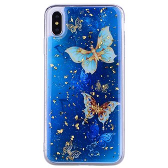 Glitter hoesje vlinders TPU goud iPhone XS Max - Blauw