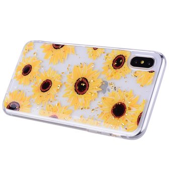 Glitter hoesje zonnebloemen TPU goud iPhone XS Max - Doorzichtig