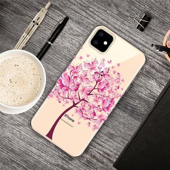 Warm Flexibel Vlinderboom Vlinders Boom Roze Hoesje iPhone 11 TPU case - Doorzichtig