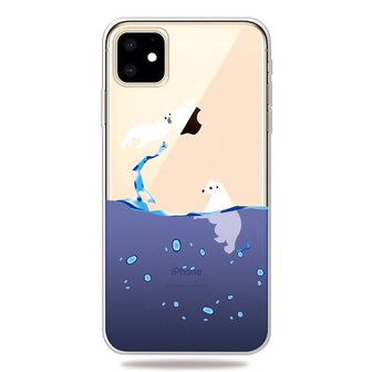 Zee Water Blauw Druppels IJsbeer Zeehond Hoesje iPhone 11 TPU case - Doorzichtig