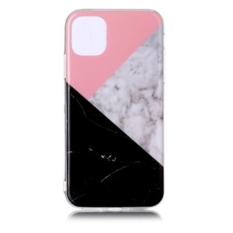 Marmer Patroon Natuursteen Roze Wit Zwart Hoesje Case iPhone 11