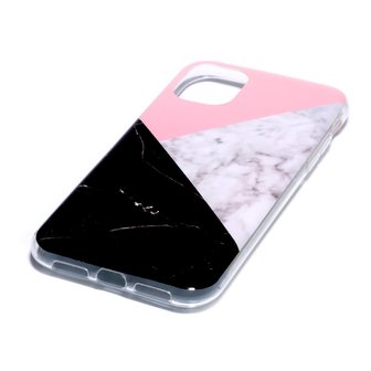 Marmer Patroon Natuursteen Roze Wit Zwart Hoesje Case iPhone 11