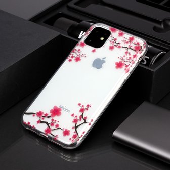 Bloemen Roze Takken Natuur Hoesje Case TPU iPhone 11 - Transparant