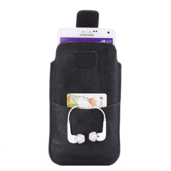 Lychee Lederen Textuur Universele telefoon Pouch insteekhoesje 5.5-inch - 6.0-inch - Zwart