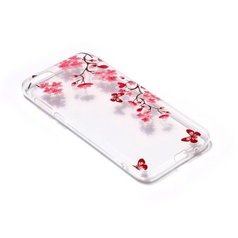 iPhone 7 8 SE 2020 SE 2022 TPU hoesje Bloesem - Transparant Roze Rood