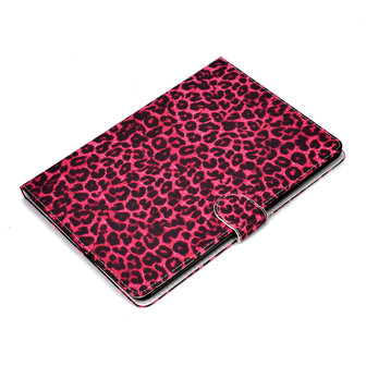 Hoes Case Wallet Portemonnee Rode Luipaardprint voor iPad 10.2 inch, iPad Pro 10.5 en iPad Air 3 10.5 inch - Zwart Rood Roze