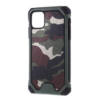 Camouflage Leger Hybride Lederen TPU Polycarbonaat iPhone 11 Hoesje Case - Groen