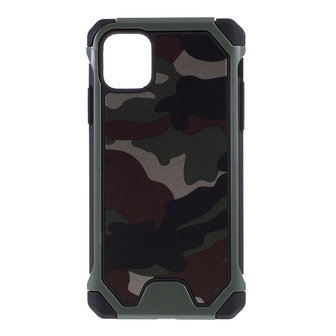 Camouflage Leger Hybride Lederen TPU Polycarbonaat iPhone 11 Hoesje Case - Groen