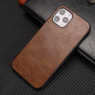 Leather Look kunstleer hoesje voor iPhone 12 en iPhone 12 Pro - bruin