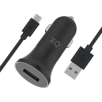 Xqisit Sigarettenplug Autolader 2.4A 1 USB poort - Zwart met Micro-USB kabel