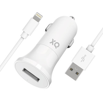 Xqisit Sigarettenplug Autolader 2.4A 1 USB-A poort - Lightningkabel Wit