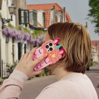 Unicorn Pop Fidget Bubble siliconen eenhoorn hoesje voor iPhone 11 - roze