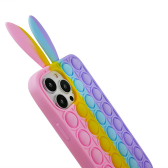Bunny Pop Fidget Bubble siliconen hoesje voor iPhone 12 Pro Max - roze, geel, blauw en paars