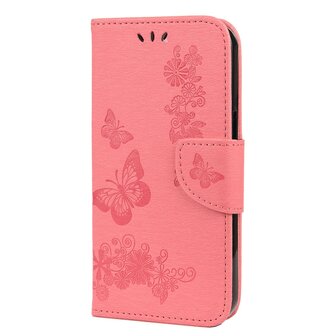Wallet Bookcase kunstleer vlinders en bloemen hoesje voor iPhone 13 Pro Max - roze