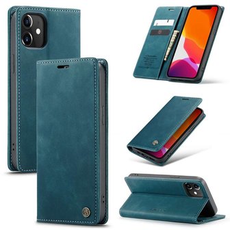 Caseme Slim Retro Wallet kunstleer hoesje voor iPhone 12 en iPhone 12 Pro - blauw