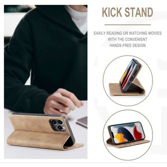 Caseme Slim Retro Wallet kunstleer hoes voor iPhone 13 Pro Max - bruin