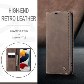 Caseme Slim Retro Wallet kunstleer hoesje voor iPhone 13 Pro Max - bruin