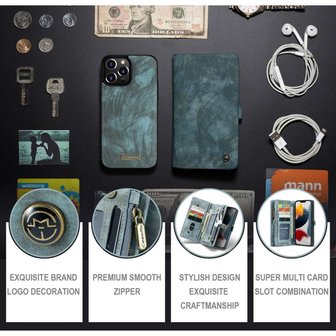 Caseme Retro Wallet splitleder hoesje voor iPhone 13 Pro Max - blauw