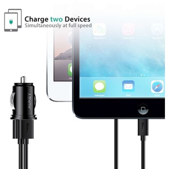Aukey duolader autoadapter oplader car plug 2 USB-A - Zwart