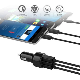 Aukey CC-T11 Car Charger USB-A Quick Charge 3.0 Trio Port - Zwart