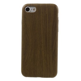 Silicone houten hoesje iPhone 7 8 SE 2020 SE 2022 Wooden TPU cover Donker imitatie hout