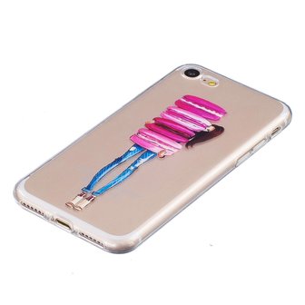 Doorzichtig Macaron hoesje iPhone 7 8 SE 2020 SE 2022 Roze koekjes met meisje TPU case