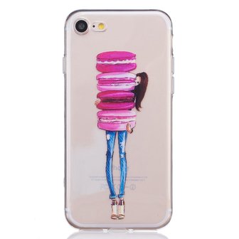 Doorzichtig Macaron hoesje iPhone 7 8 SE 2020 SE 2022 Roze koekjes met meisje TPU case