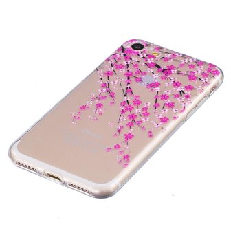 Bloesem hoesje doorzichtig iPhone 7 8 SE 2020 SE 2022 roze bloemen TPU case