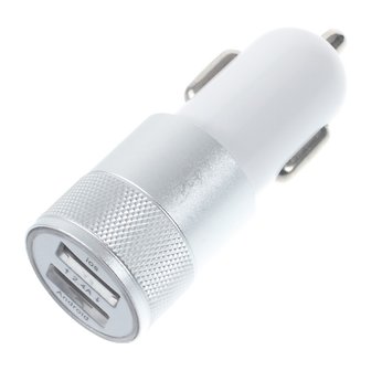 Universele Silver Car Charger - Dual USB 2.4 Ampère - Autolader zilver