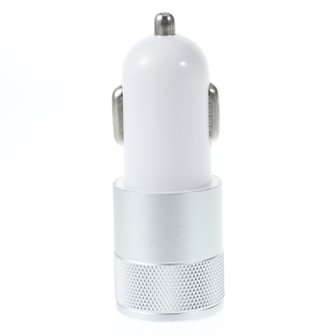 Universele Silver Car Charger - Dual USB 2.4 Ampère - Autolader zilver