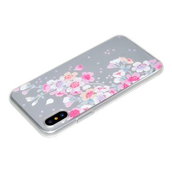 Pasteltint bloementakken doorzichtig TPU iPhone X XS hoes cover