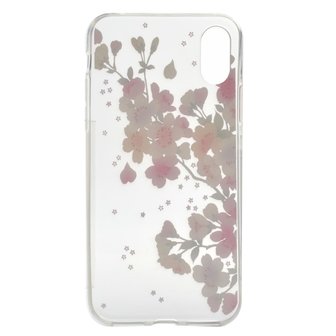 Pasteltint bloementakken doorzichtig TPU iPhone X XS hoes cover