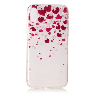 Hartjes hoesje iPhone X XS roze rode case TPU doorzichtig
