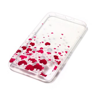 Hartjes hoesje iPhone X XS roze rode case TPU doorzichtig