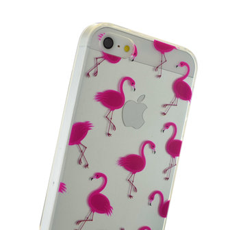 Transparant Roze flamingo TPU hoesje iPhone 5 5s SE 2016 case cover