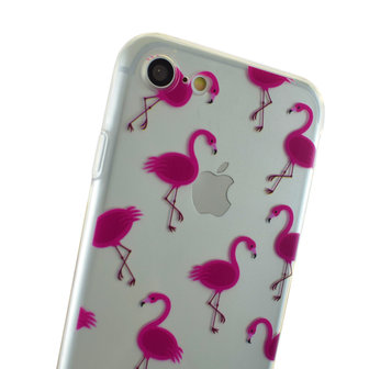 Transparant Roze flamingo TPU hoesje iPhone 7 8 SE 2020 SE 2022 case cover