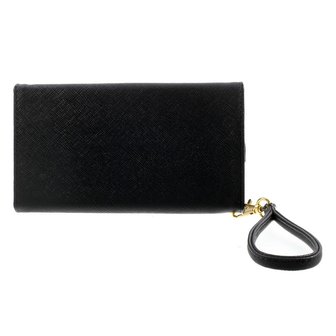 Universele kunstlederen wallet portemonnee tas - zwart leder brons