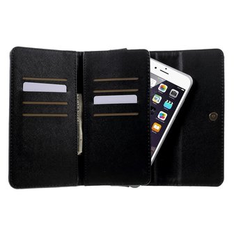 Universele kunstlederen wallet portemonnee tas - zwart leder brons