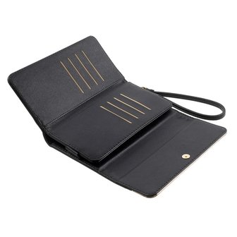 Universele kunstlederen wallet portemonnee tas - zwart leder brons