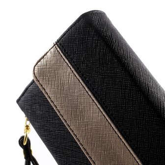Universele kunstlederen wallet portemonnee tas - zwart leder brons