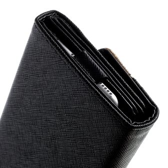 Universele kunstlederen wallet portemonnee tas - zwart leder brons