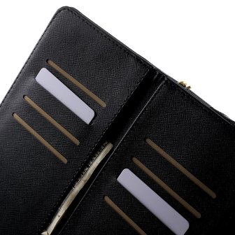 Universele kunstlederen wallet portemonnee tas - zwart leder brons